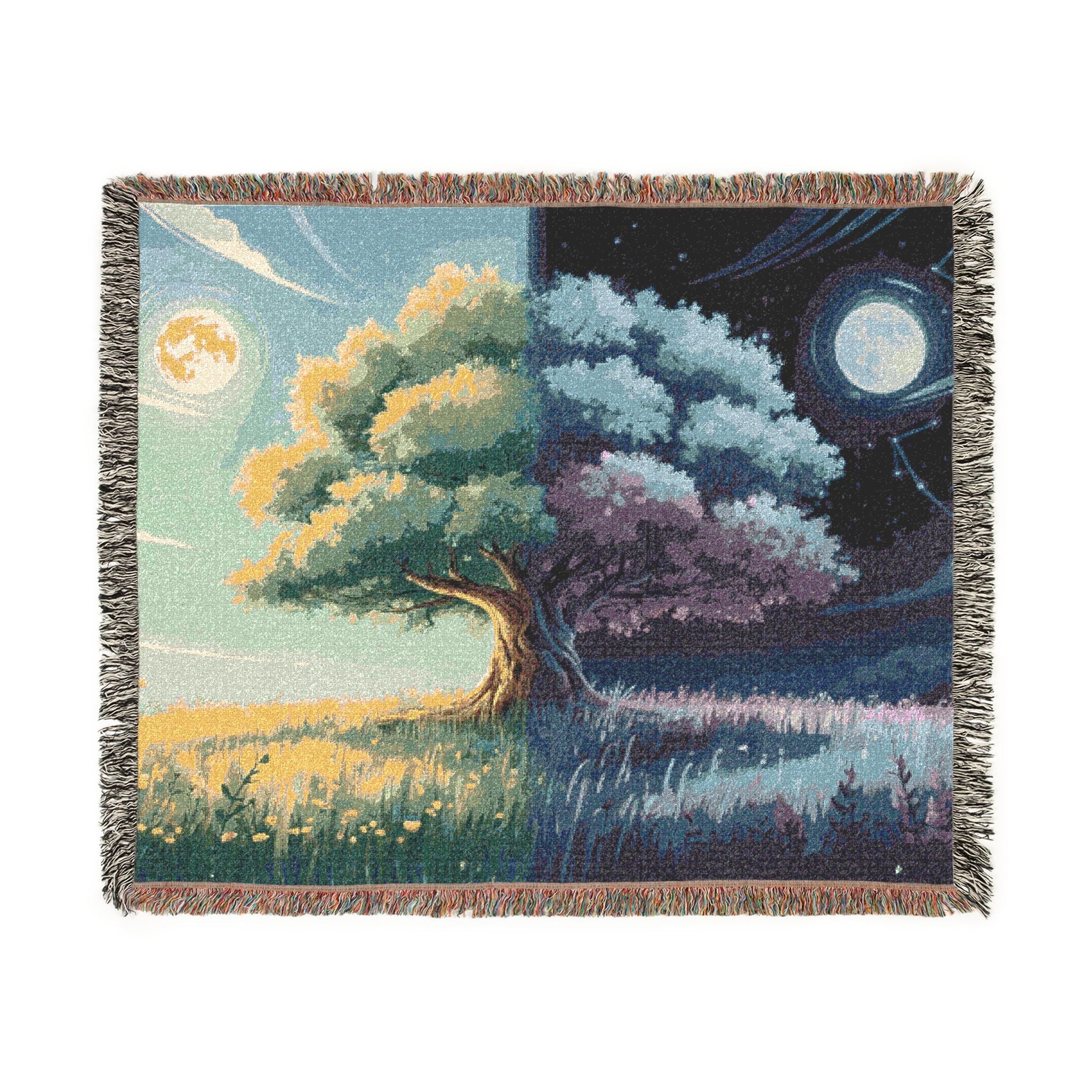 Tree of Day and Night Woven Blanket in Artwork by Genealogy Keepsakes
