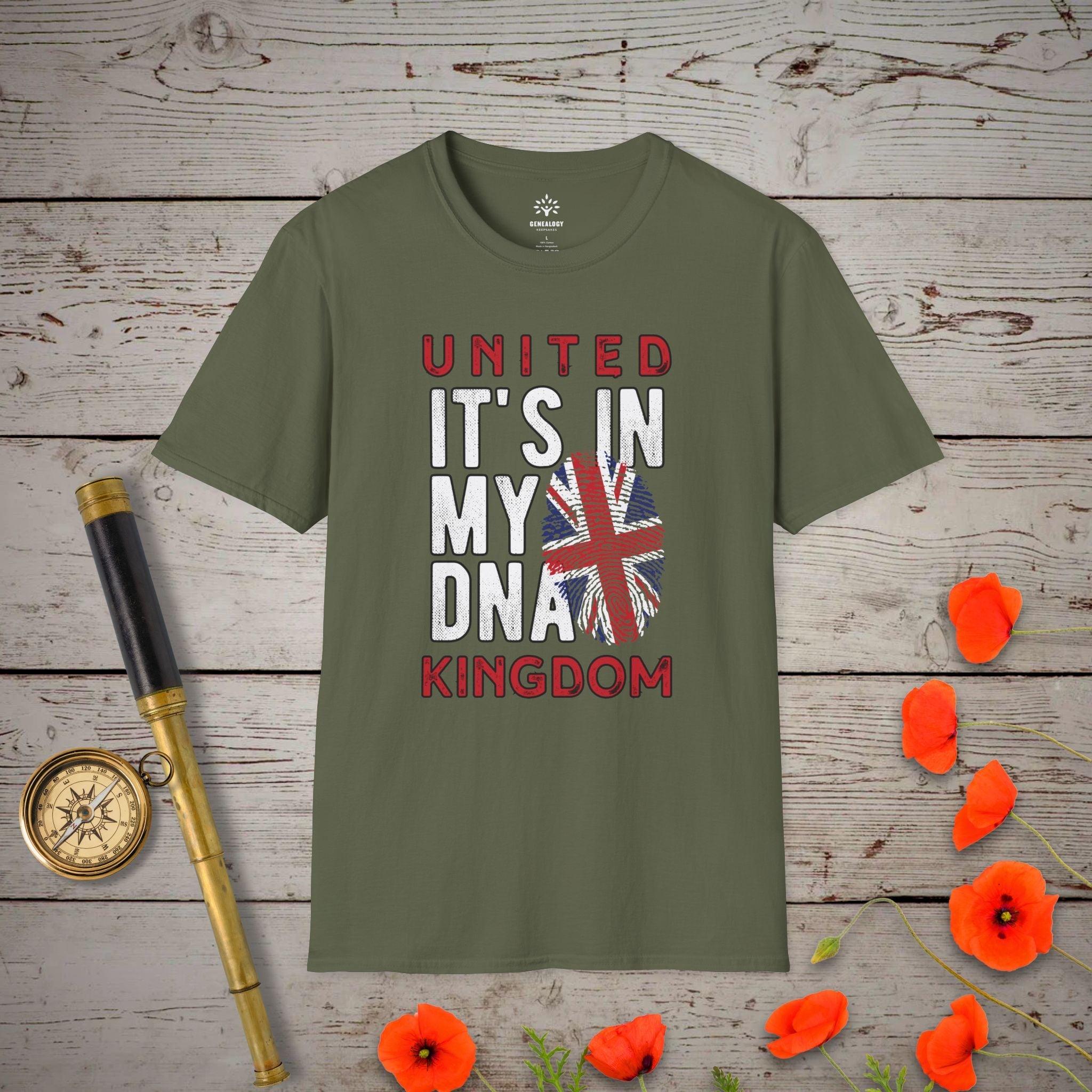 UK - It's In My DNA T-Shirt in Military Green by Genealogy Keepsakes