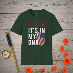USA - It's In My DNA T-Shirt in Forest Green by Genealogy Keepsakes