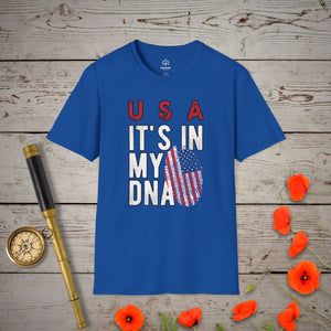 USA - It's In My DNA T-Shirt in Royal by Genealogy Keepsakes