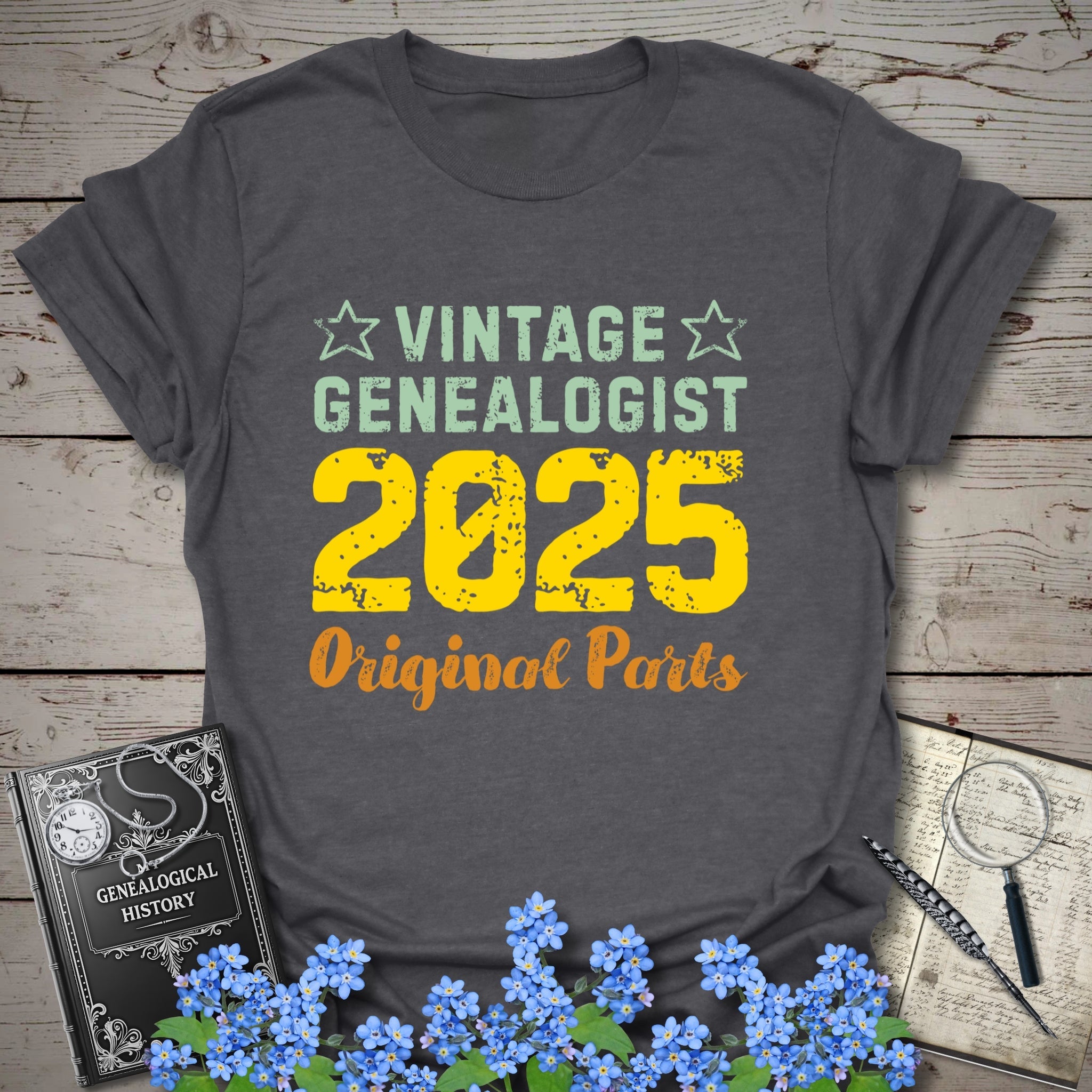 Vintage Genealogist T-Shirt in Dark Heather Grey by Genealogy Keepsakes