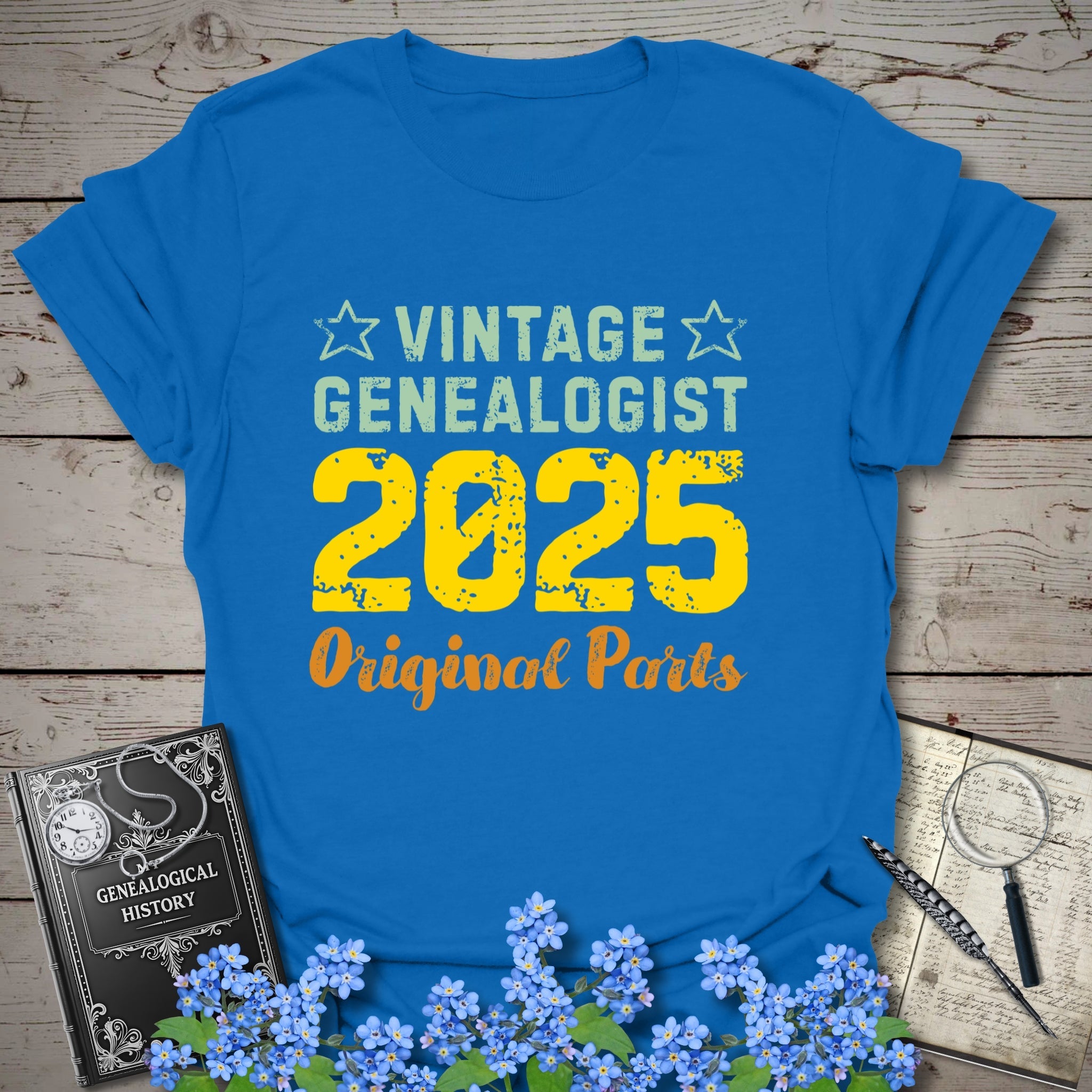 Vintage Genealogist T-Shirt in Royal by Genealogy Keepsakes