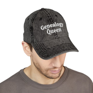 Vintage Genealogy Queen Embroidered Cap in Black by Genealogy Keepsakes
