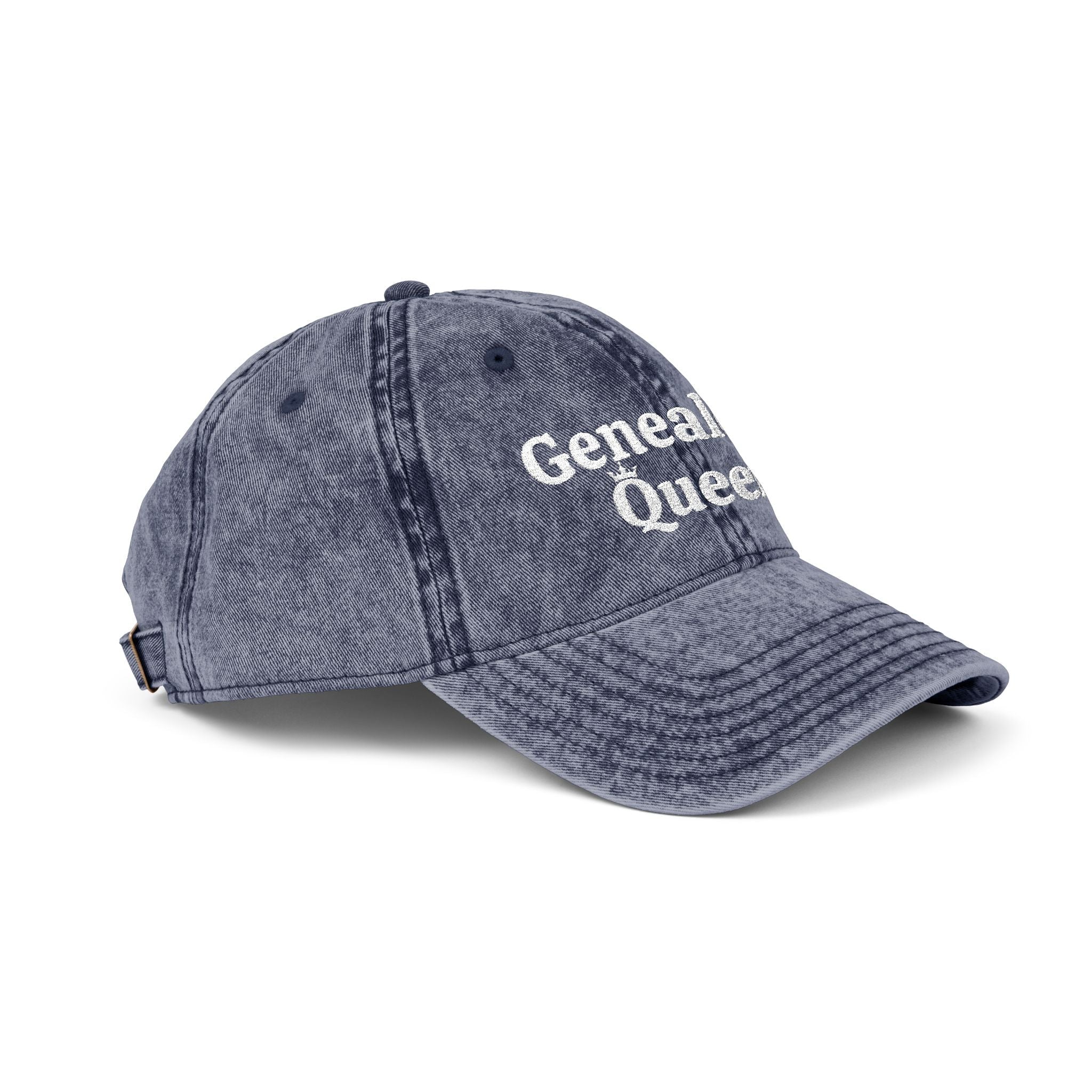 Vintage Genealogy Queen Embroidered Cap in Navy by Genealogy Keepsakes