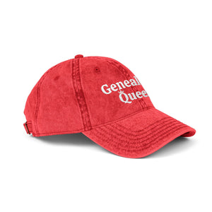 Vintage Genealogy Queen Embroidered Cap in Red by Genealogy Keepsakes