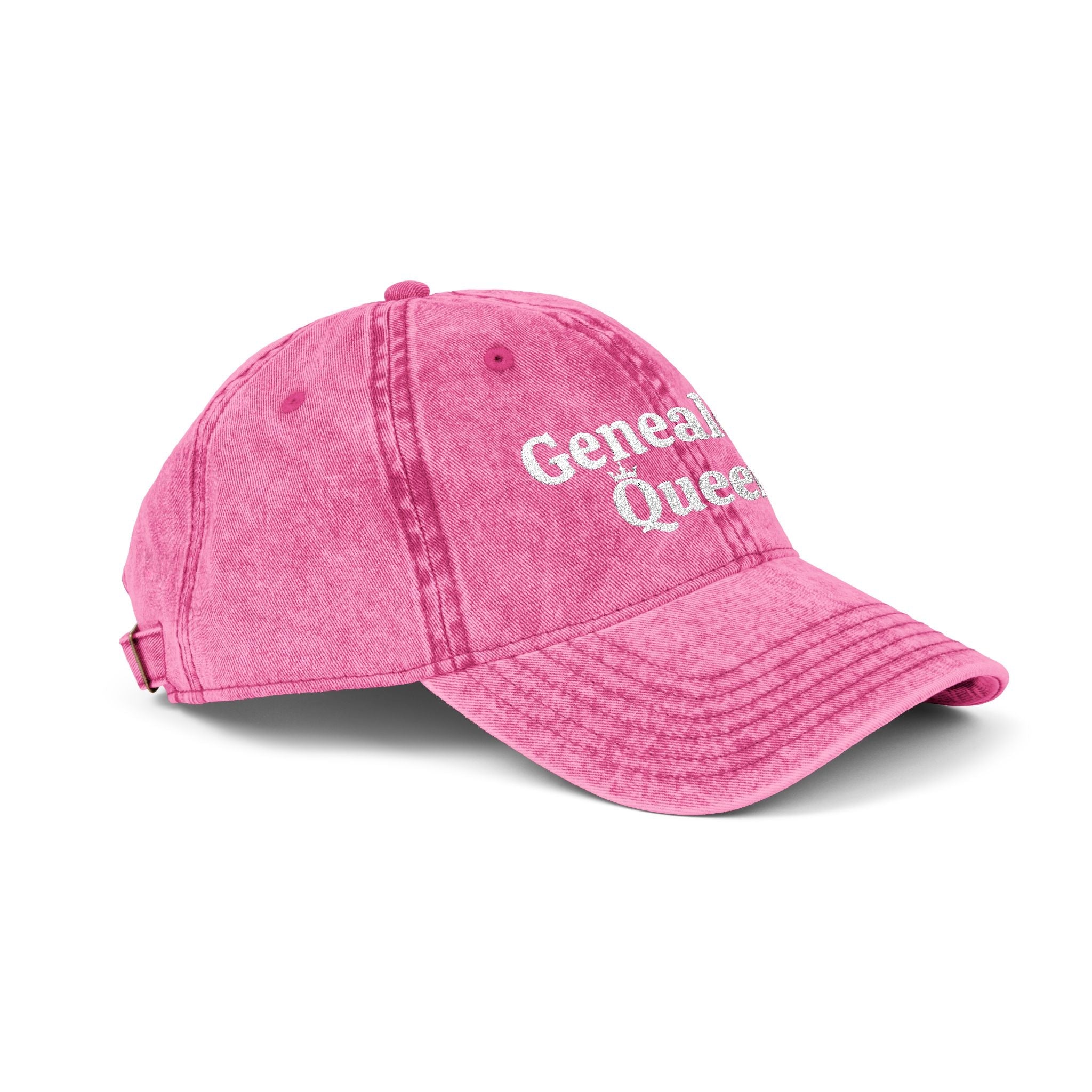 Vintage Genealogy Queen Embroidered Cap in Pink by Genealogy Keepsakes