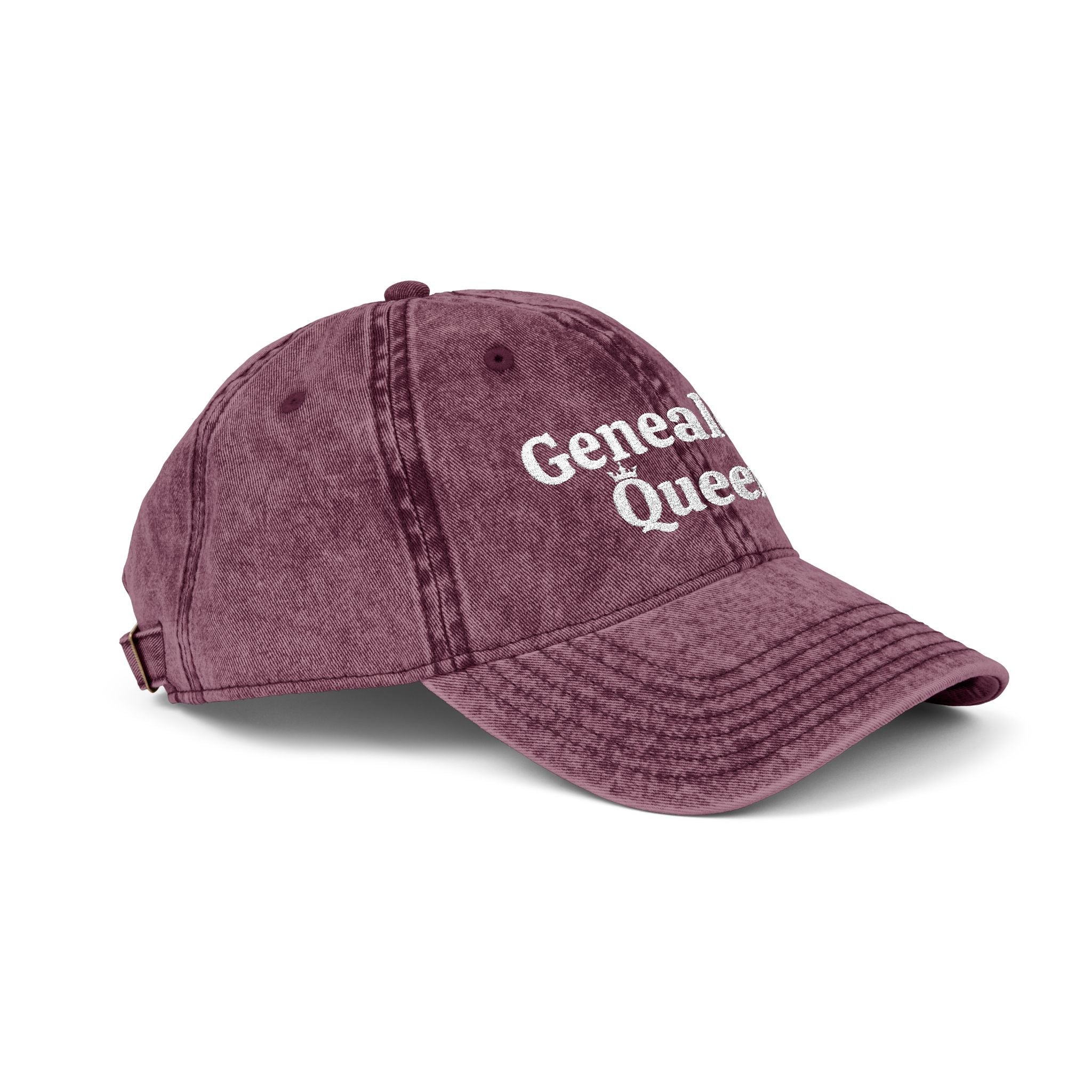 Vintage Genealogy Queen Embroidered Cap in Maroon by Genealogy Keepsakes