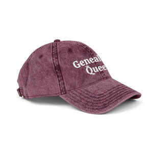Vintage Genealogy Queen Embroidered Cap in Maroon by Genealogy Keepsakes