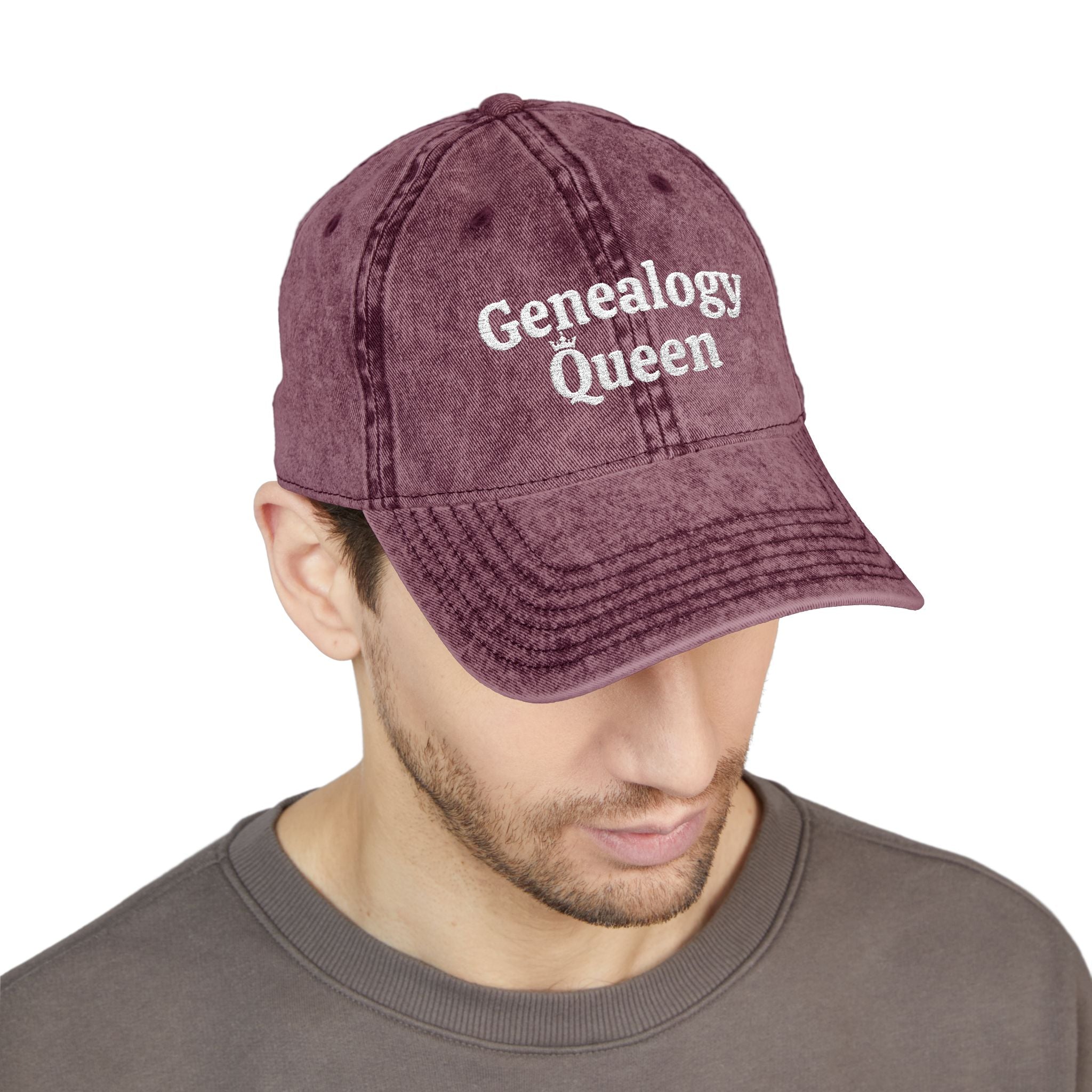 Vintage Genealogy Queen Embroidered Cap in Maroon by Genealogy Keepsakes