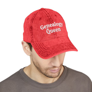 Vintage Genealogy Queen Embroidered Cap in Red by Genealogy Keepsakes