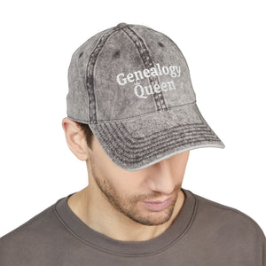 Vintage Genealogy Queen Embroidered Cap in Charcoal Grey by Genealogy Keepsakes