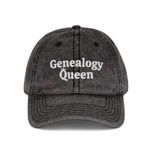 Vintage Genealogy Queen Embroidered Cap in Black by Genealogy Keepsakes
