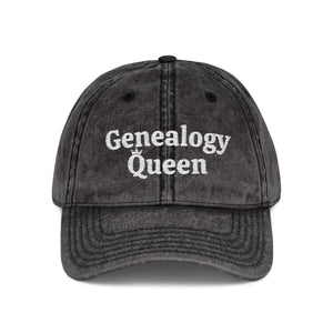 Vintage Genealogy Queen Embroidered Cap - Genealogy Keepsakes Custom Genealogy Gift - Black One size