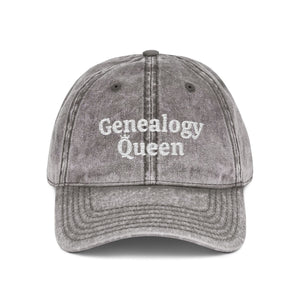 Vintage Genealogy Queen Embroidered Cap in Charcoal Grey by Genealogy Keepsakes