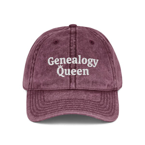 Vintage Genealogy Queen Embroidered Cap in Maroon by Genealogy Keepsakes