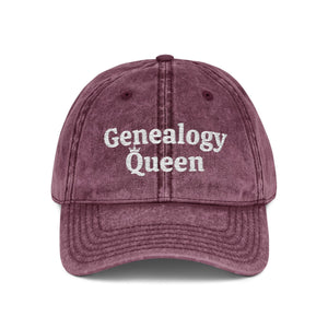 Vintage Genealogy Queen Embroidered Cap - Genealogy Keepsakes Custom Genealogy Gift - Maroon One size
