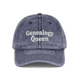 Vintage Genealogy Queen Embroidered Cap in Navy by Genealogy Keepsakes