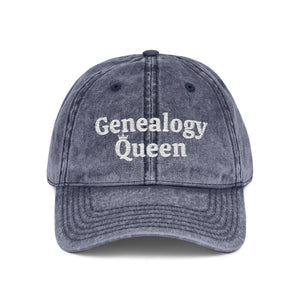 Vintage Genealogy Queen Embroidered Cap - Genealogy Keepsakes Custom Genealogy Gift - Navy One size