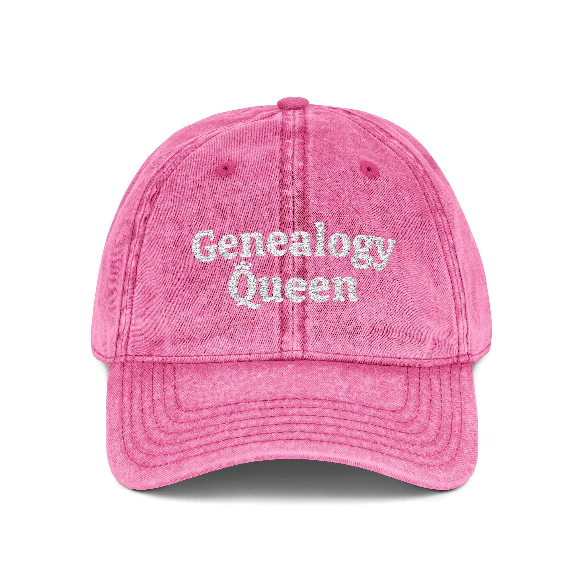 Vintage Genealogy Queen Embroidered Cap in Pink by Genealogy Keepsakes