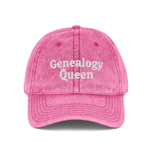 Vintage Genealogy Queen Embroidered Cap in Pink by Genealogy Keepsakes