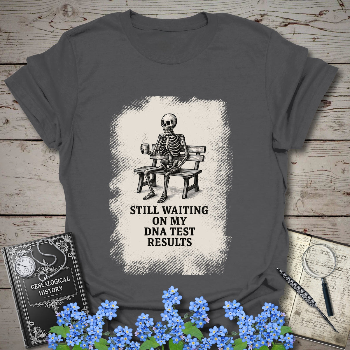 Waiting On My DNA Test Results T-Shirt - Genealogy Keepsakes Custom Genealogy Gift - Charcoal S
