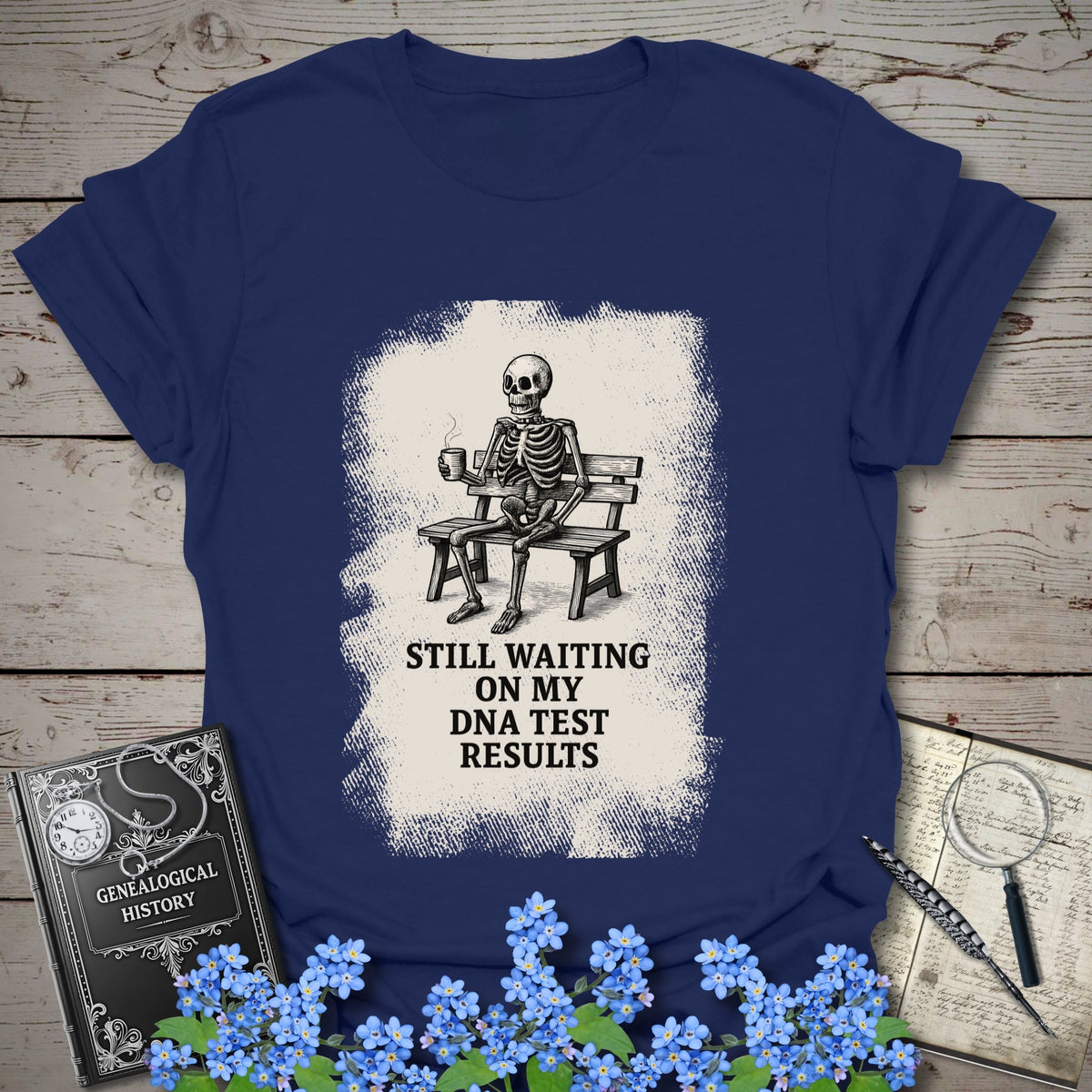 Waiting On My DNA Test Results T-Shirt - Genealogy Keepsakes Custom Genealogy Gift - Navy S