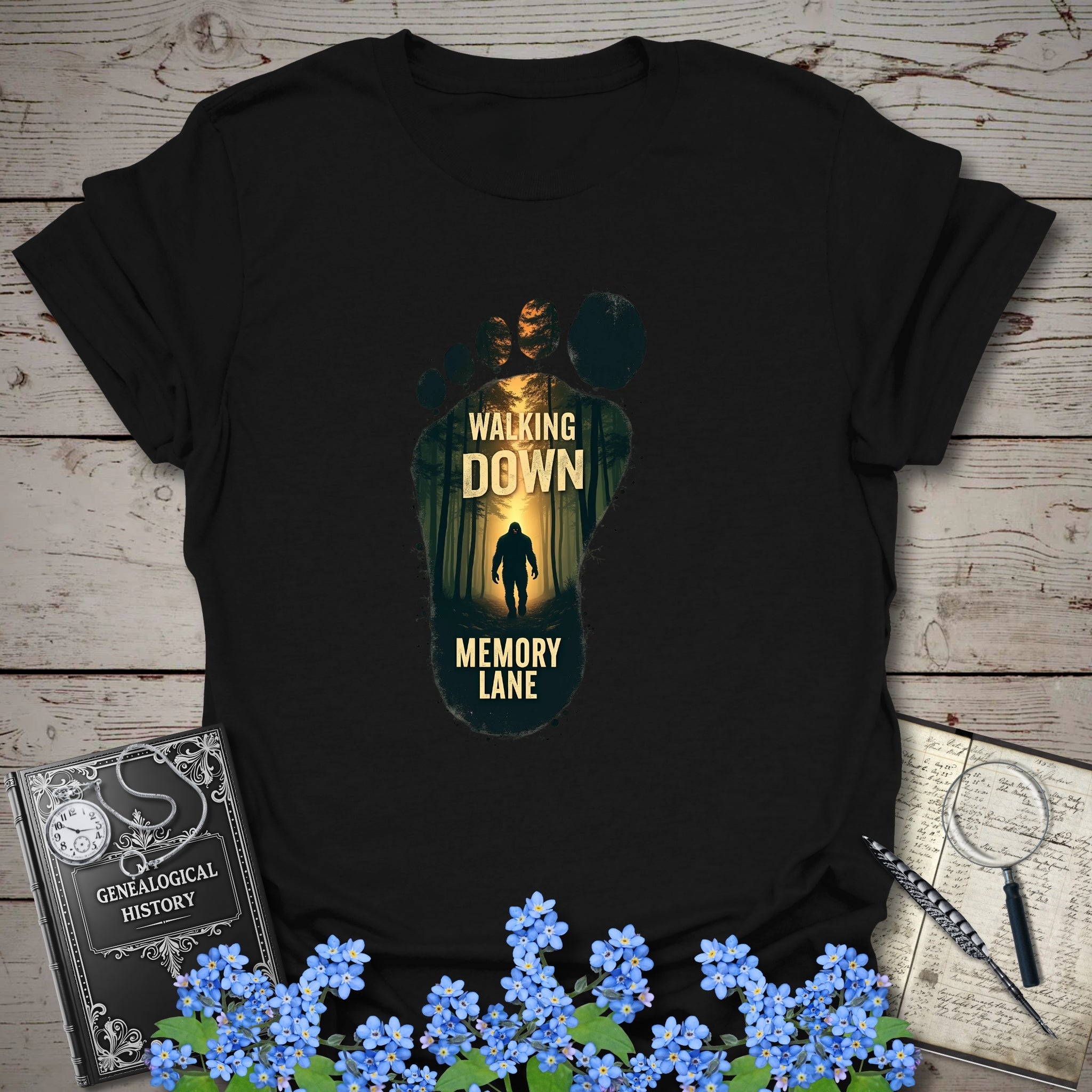 Walking Down Memory Lane T-Shirt in Black by Genealogy Keepsakes