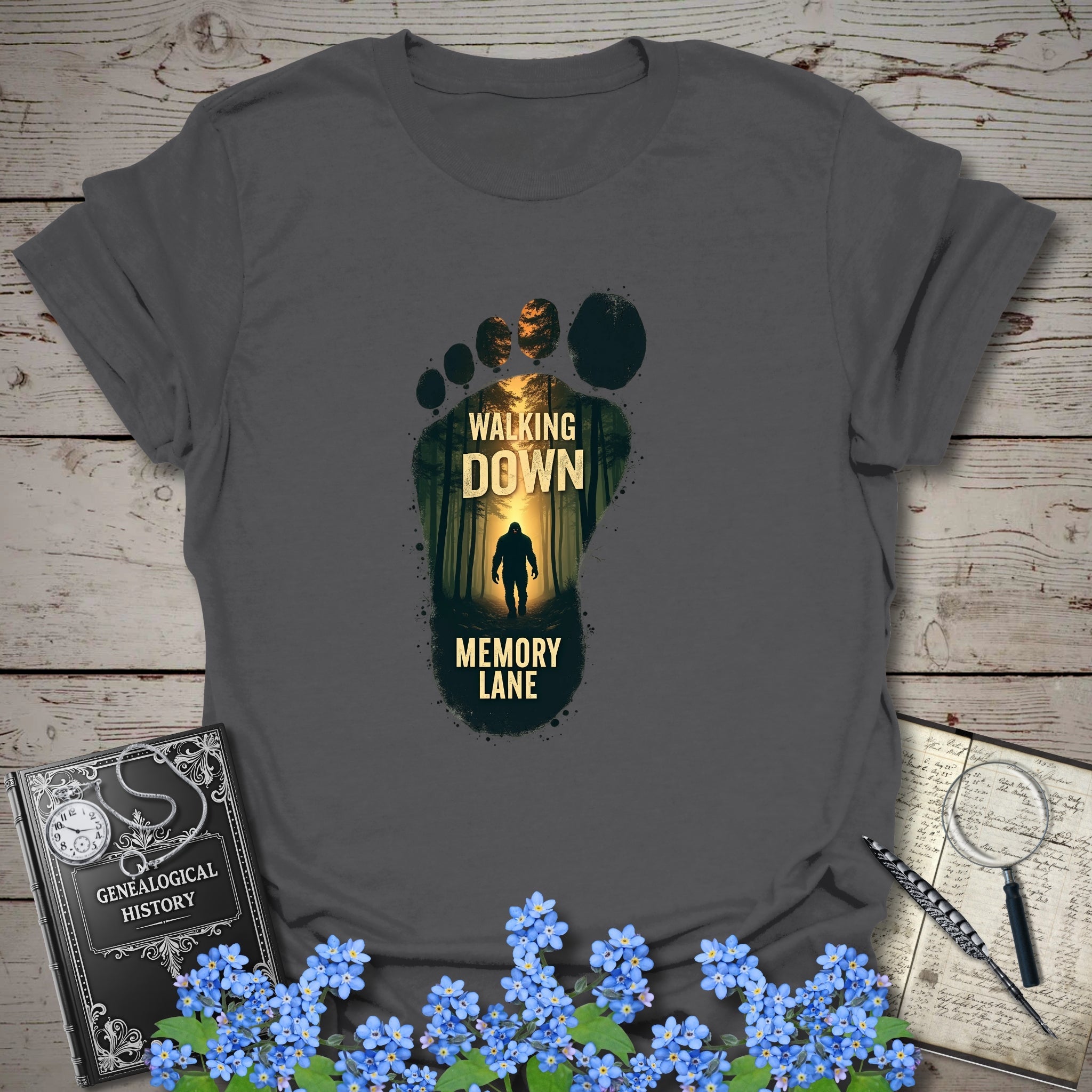 Walking Down Memory Lane T-Shirt in Charcoal by Genealogy Keepsakes