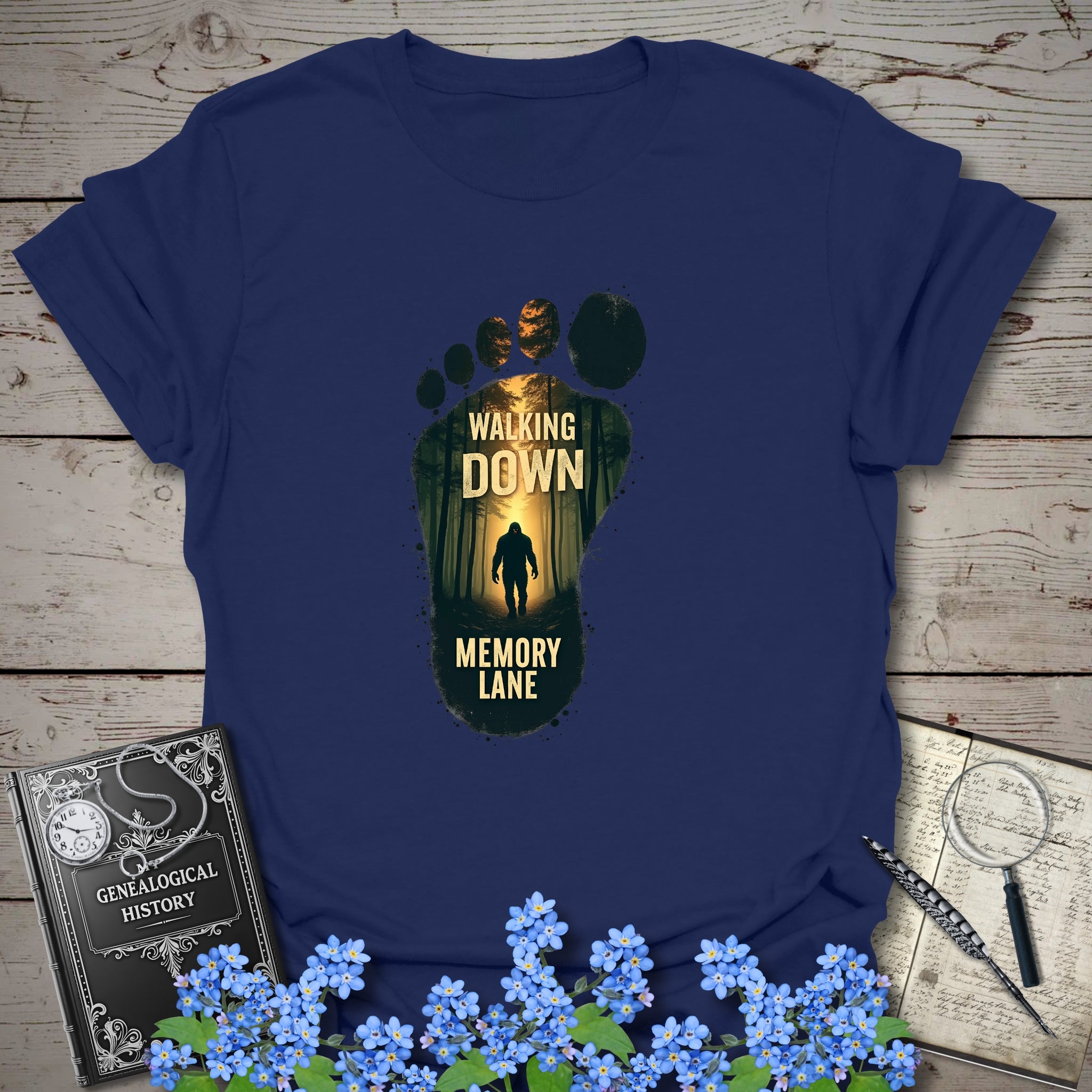 Walking Down Memory Lane T-Shirt in Navy by Genealogy Keepsakes