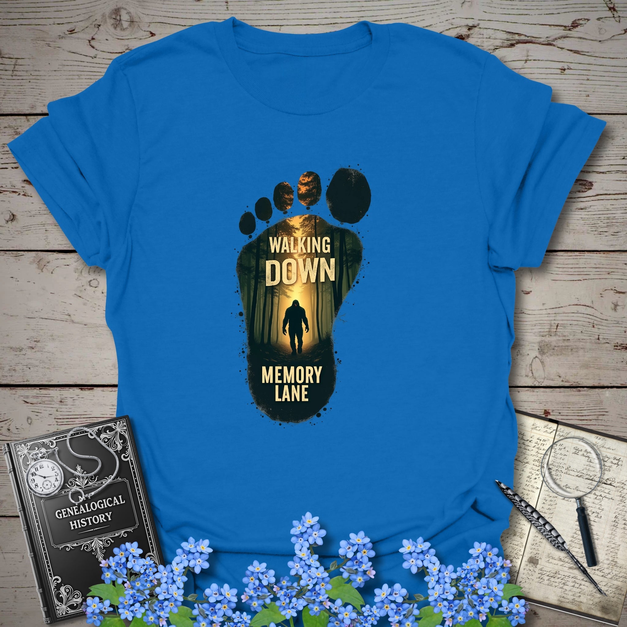 Walking Down Memory Lane T-Shirt in Royal by Genealogy Keepsakes