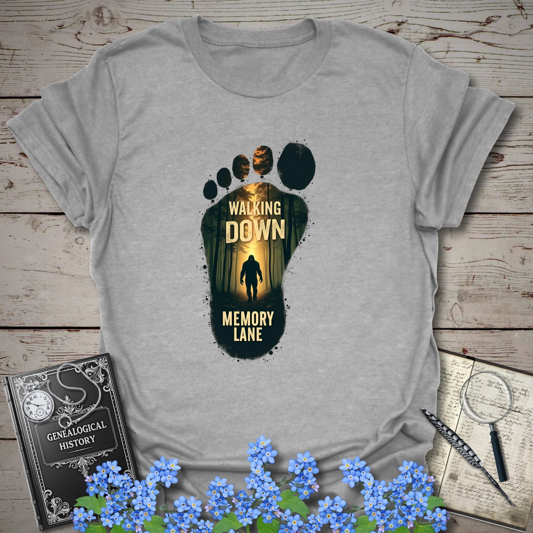 Walking Down Memory Lane T-Shirt in Sport Grey by Genealogy Keepsakes