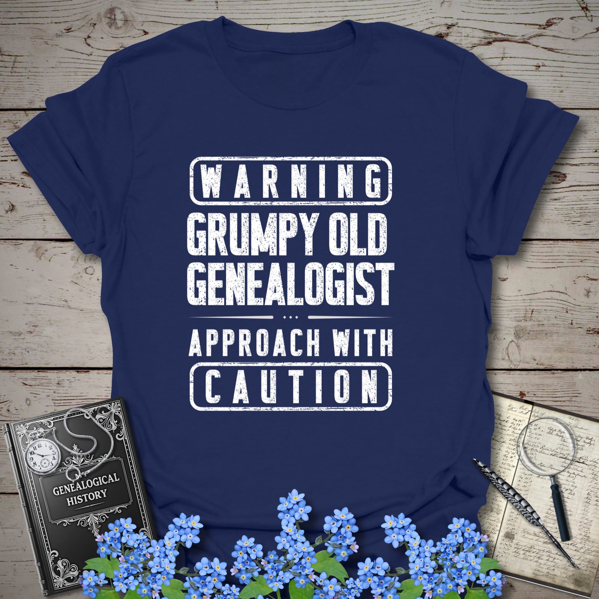 Warning - Grumpy Old Genealogist T-Shirt in Navy by Genealogy Keepsakes