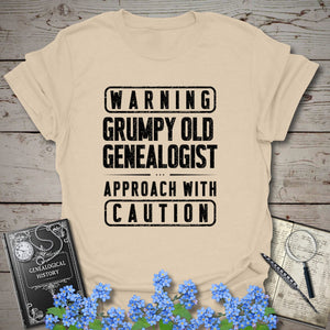 Warning - Grumpy Old Genealogist T-Shirt - Genealogy Keepsakes Custom Genealogy Gift - Sand S