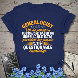 We Do Precision Guesswork T-Shirt in Navy by Genealogy Keepsakes