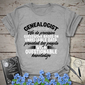 We Do Precision Guesswork T-Shirt in Sport Grey by Genealogy Keepsakes