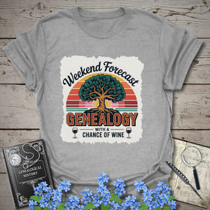 Weekend Forecast - Genealogy with a Chance of Wine T-Shirt in Sport Grey by Genealogy Keepsakes