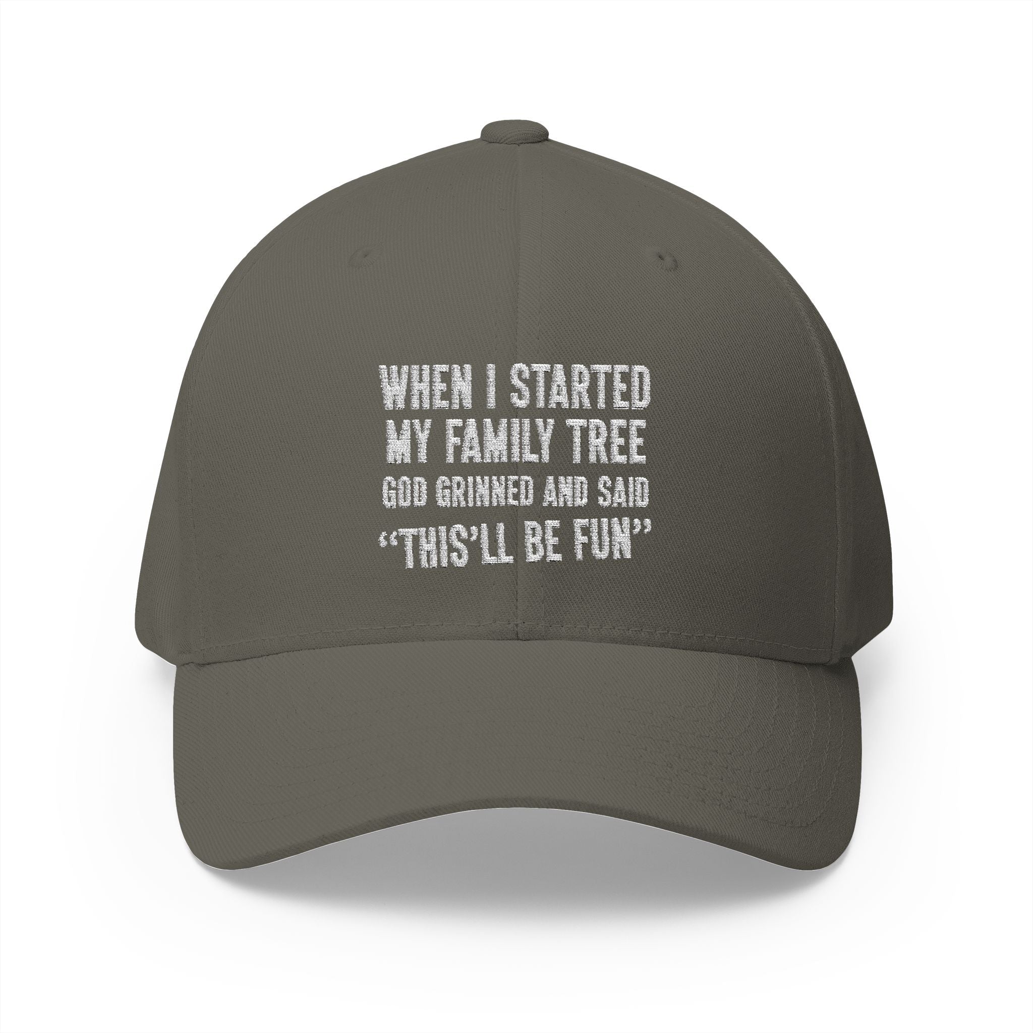 When I Started My Family Tree Embroidered Cap in Olive by Genealogy Keepsakes