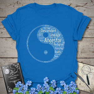 Ying & Yang Word Cloud T-Shirt in Royal by Genealogy Keepsakes